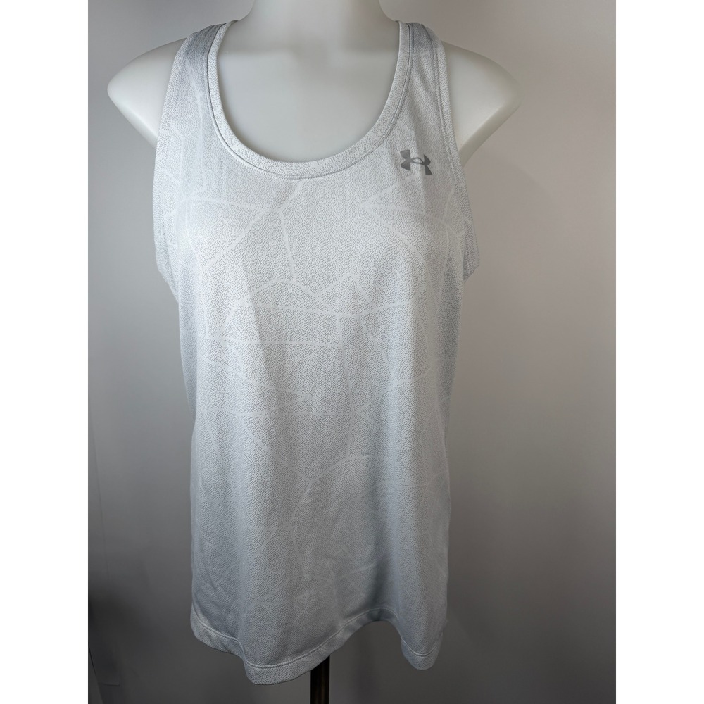 Under Armour Womens HeatGear Racerback Tank Top Grey White Geometric Print Small